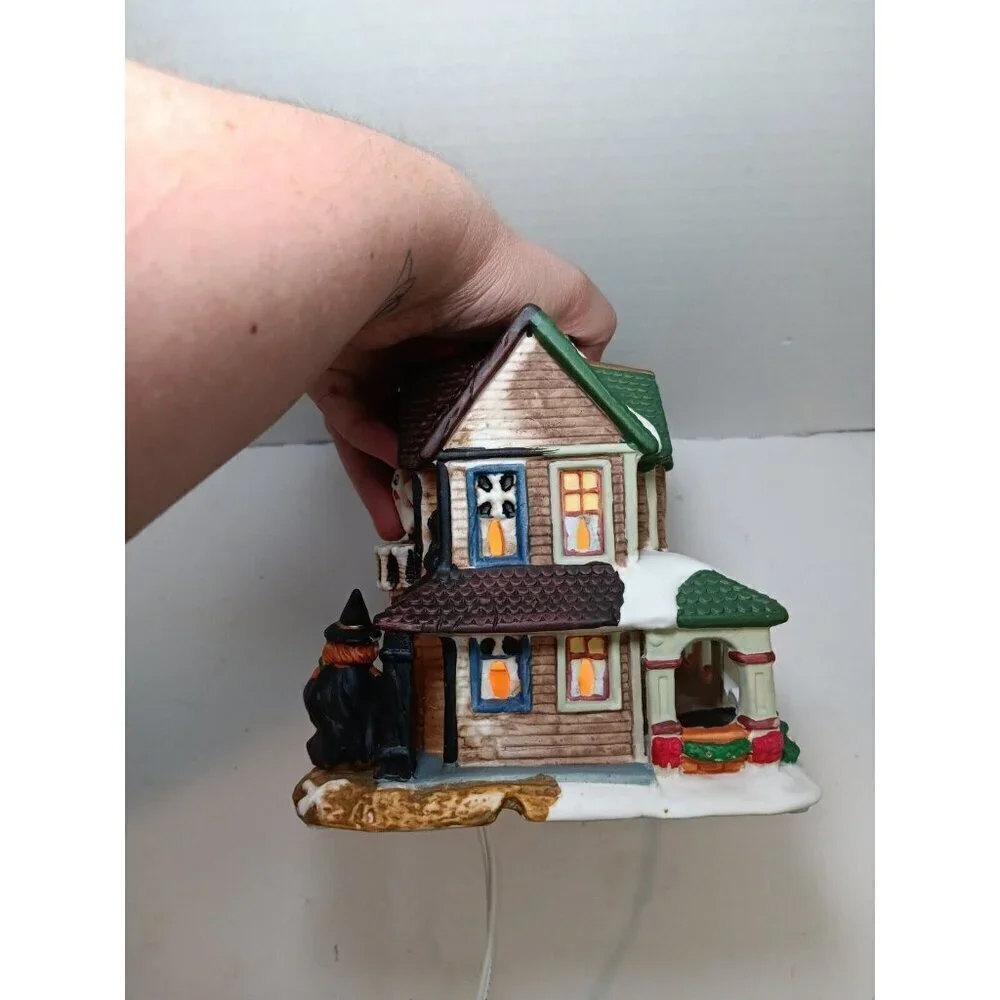 Rare MSR Imports Retired Half Halloween/Half Christmas Ceramic Light Up House